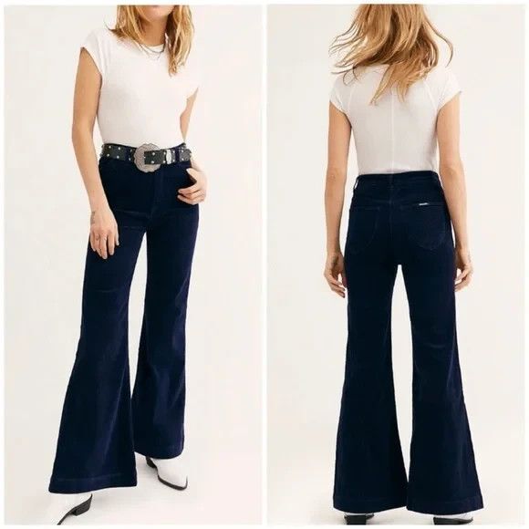 Rollas Eastcoast Corduroy Flare Jeans Midnight Navy Womens 28 High Rise Retro - Picture 1 of 16
